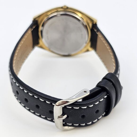 VTG Lorus Men's Watch 36MM Gold Dial DayDate New Black Leather Bands New Battery - Picture 11 of 16